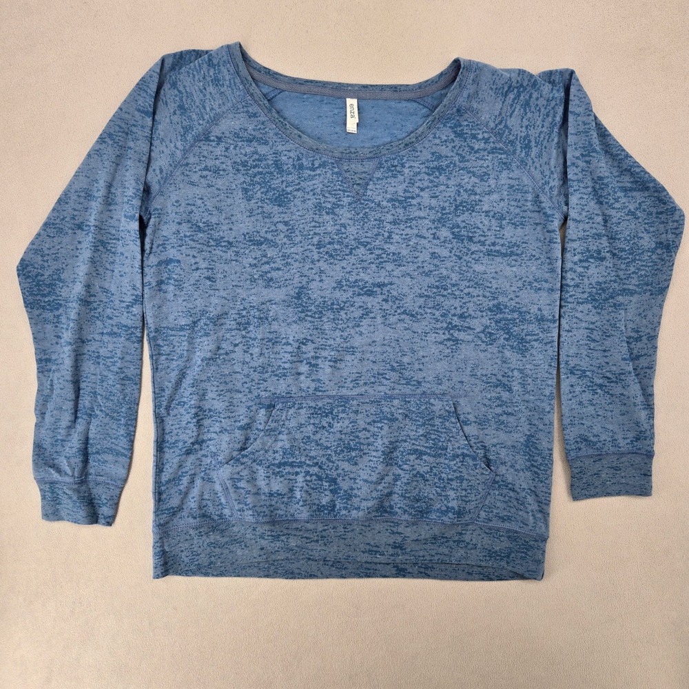 Enza Women 2XL Sweatshirt Blue Space Dye Scoop Neck Kangaroo Pocket Casual Comfy
